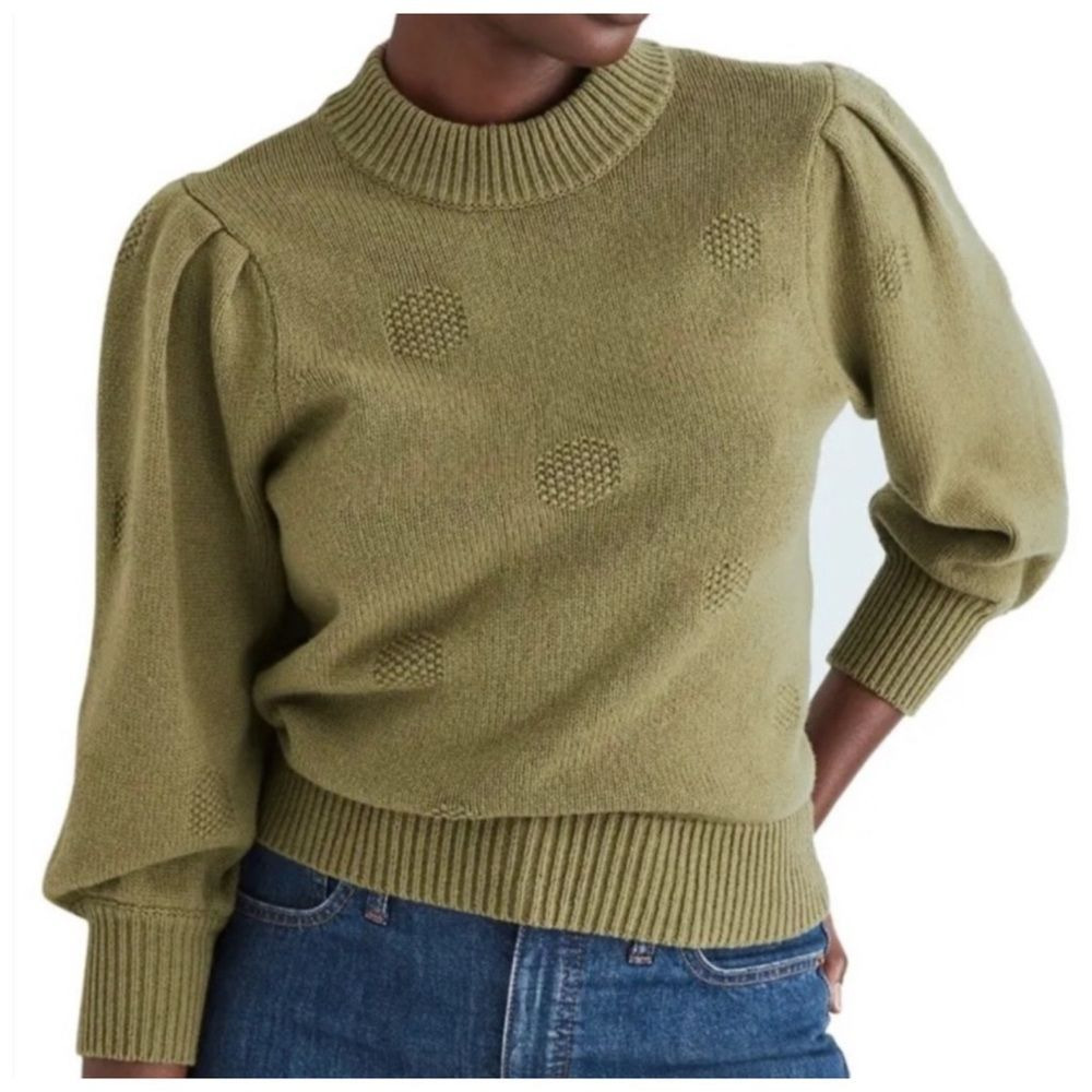 Madewell Green Eaton Dotted Puff Sleeve Sweater MA715